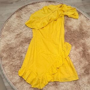 Yellow One-Shoulder Ruffle Sun Dress
